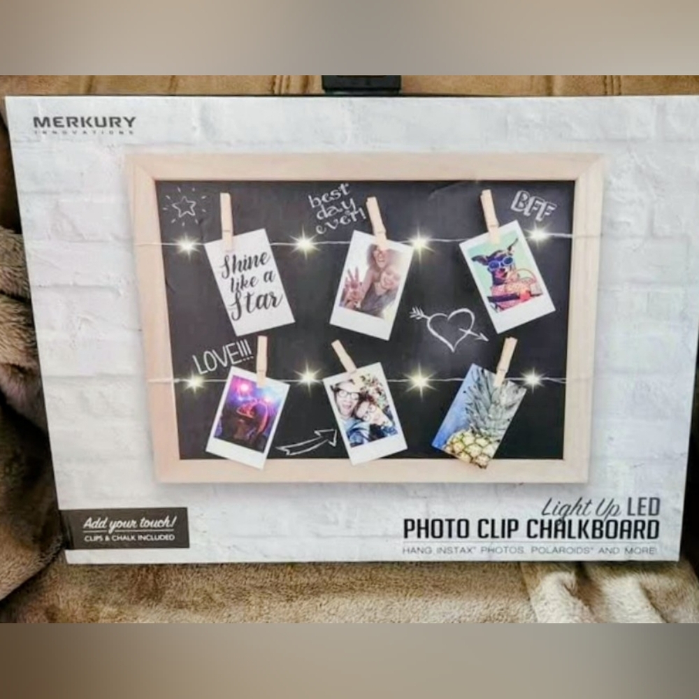 Merkury Light Up LED Photo Clip Chalkboard - Black and Tan